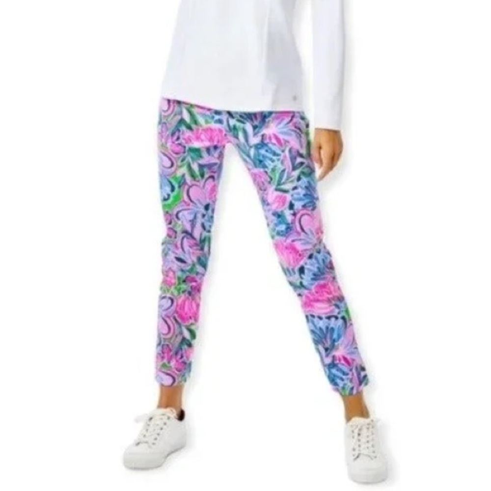 NWT Lilly Pulitzer Luxletic Corso Pants Women 2 Gecko Green Tiger Sunrise Golf